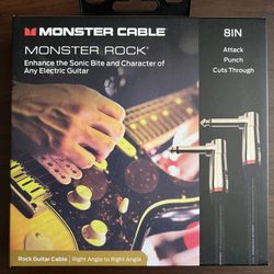 NEW Monster 600536-00 Prolink Rock 1/4" Instrument Cable. 8 in - Right Angle to Right Angle