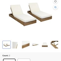  Noble House Simmons Cushioned Acacia Wood Lounge Chair Set Of 2