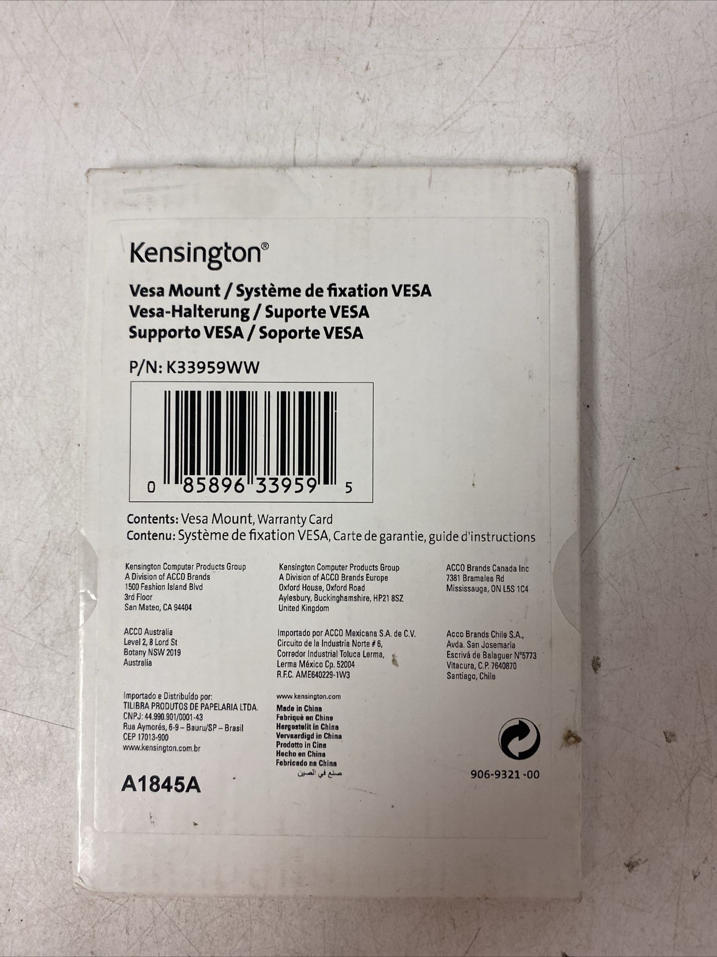 Kensington Docking Station VESA Compatible Mounting Plate 33959