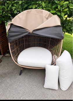 Outdoor Wicker Egg Chair with Canopy and Cushions