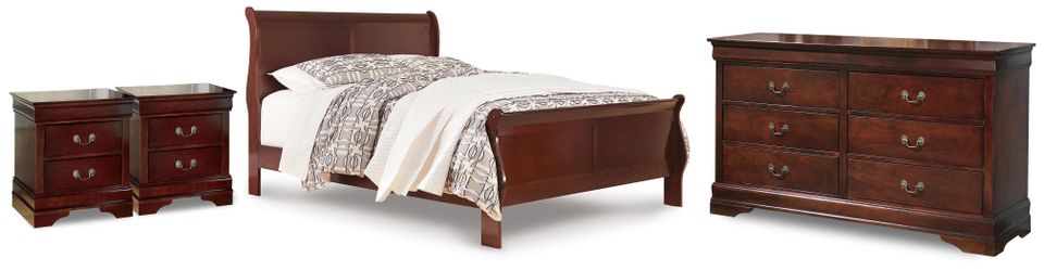 Alisdair Reddish Brown Queen Sleigh Bed, Dresser and 2 Nightstands (Online Special Price)