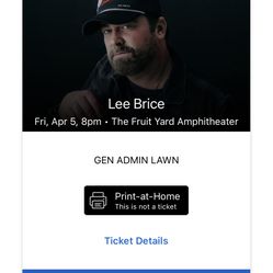 Lee Brice Ticket For Tonight At The Fruityard