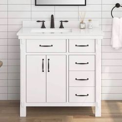 Bellington 36 in. Single Sink Almond Toffee Bath Vanity with White Engineered Stone Top (Assembled)