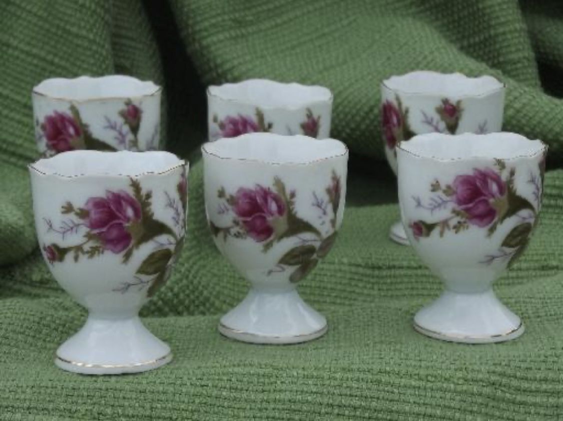 Vintage - Pink Moss Rose Visit > China Egg Cups JAPAN