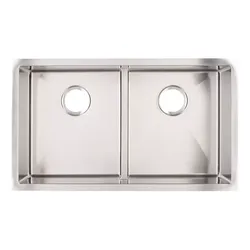 Signature Design 32" x 20" Ortega Low-Divide Double-Bowl Stainless Steel Undermount Sink Right Hand
