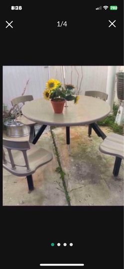 Heavy Duty Outdoors Patio Table W 4 Chairs Metal Fiberglass