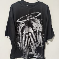 designer T-shirt, black , size small fits large