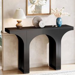 Tribesigns Black Console Table, 47-Inch Entryway Console Table, Wood Sofa Table Behind Couch with Arched Base, Narrow Hallway Table, Modern Foyer Acce