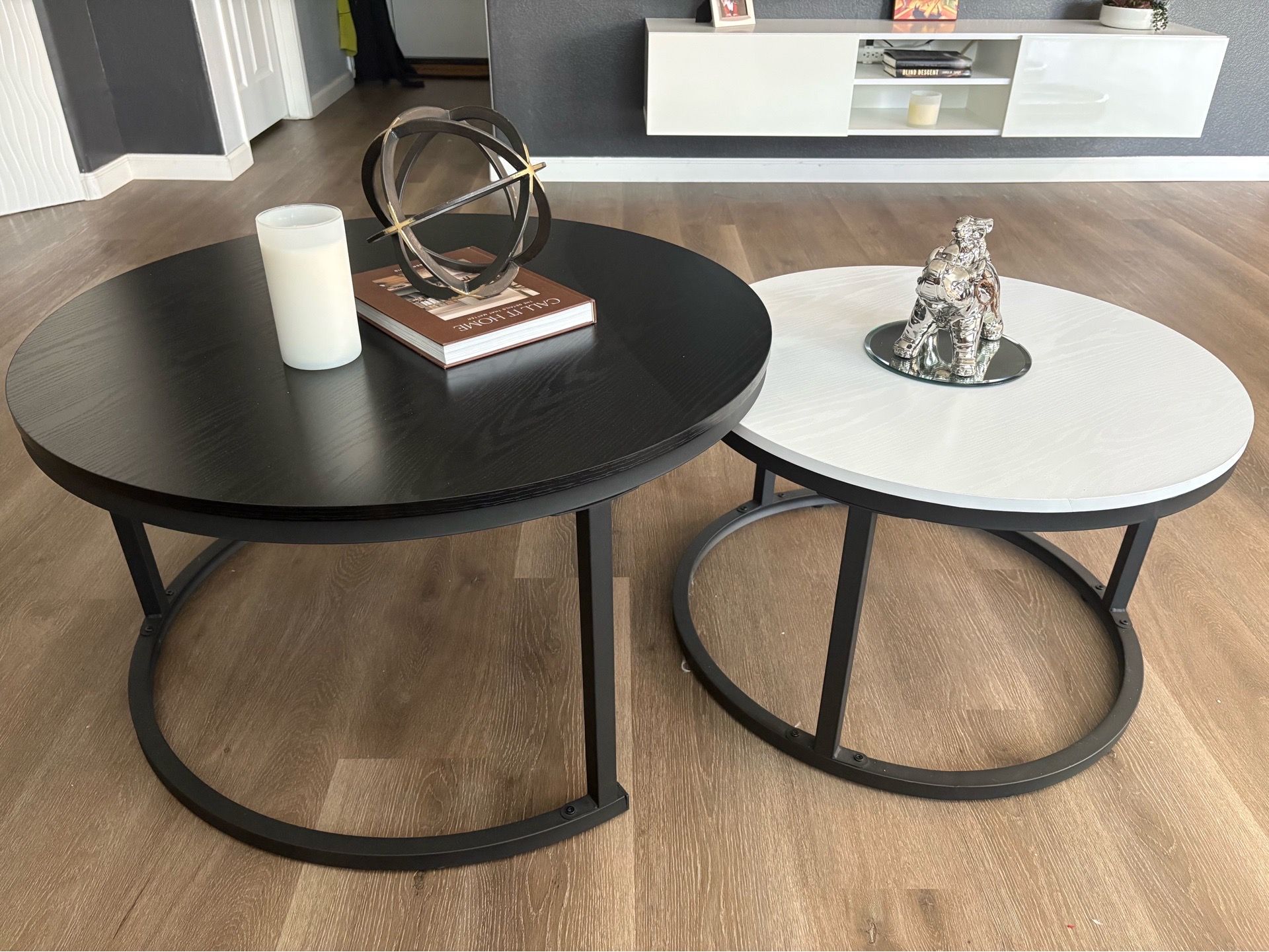 Modern nesting coffee tables black and white