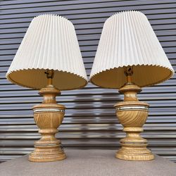 pair Of Vintage Oak Lamps