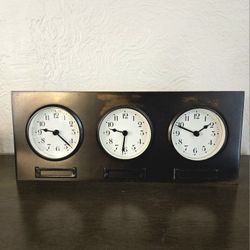 Pottery Barn Around The World 3 Time Zone Brushed Bronze Metal Analog Clock