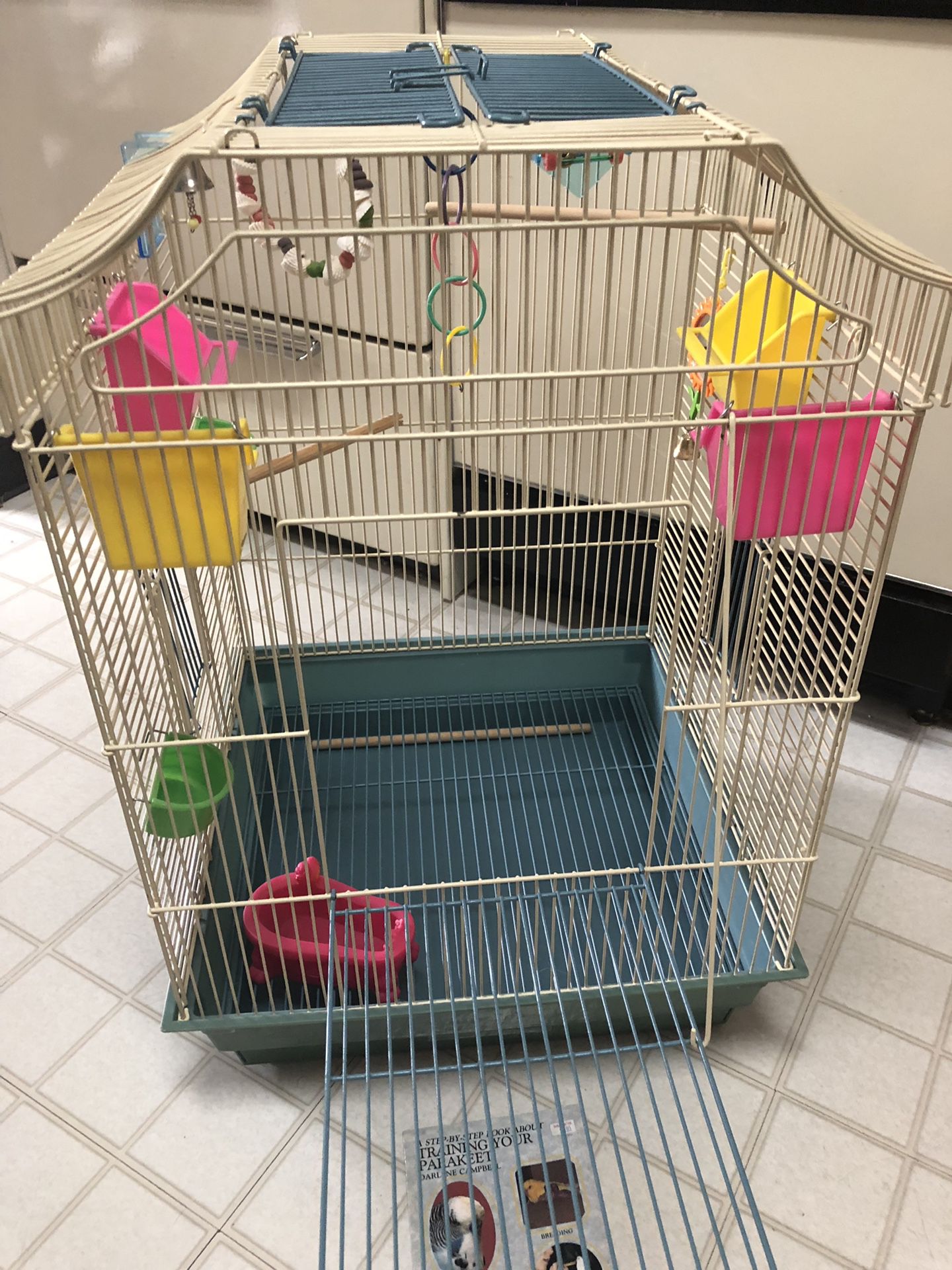 Cage, dishes, travel carrier, toys and more!