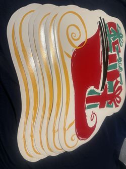 Pack Of Six Vintage Christmas Santa Sleigh Table Trays Plastic Used 18 X 12