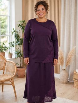 Purple Long Sleeve Top and Maxi Skirt Set