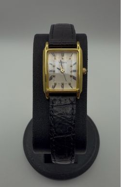 Ladies Yema Tank YE336 Gold Tone on Black Leather Band