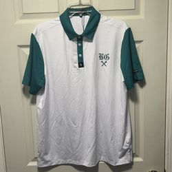Brydgang White Green Golf Polo Shirt Size Medium Short Sleeve
