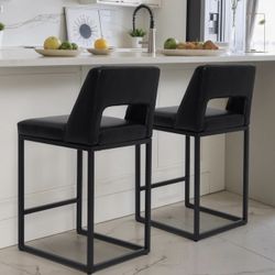Set Of 2 Black Faux Leather Counter Stools 