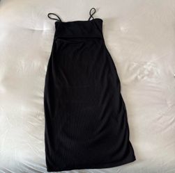 Black Ribbed Slip Dress