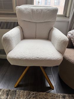Virabit Ivory Teddy Velvet Swivel Accent Chair