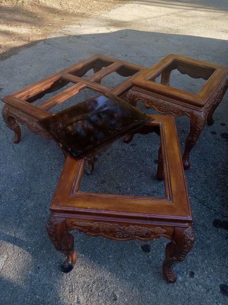 Solid Wood/ Glass Coffee And End Table