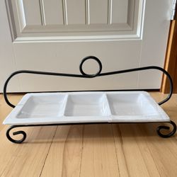 three tray server white ceramic/heavy duty stand 19"x8.5"x7" like brand new 