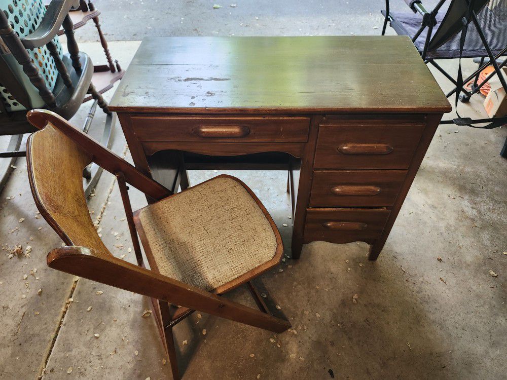 Wooden Desk With Chair