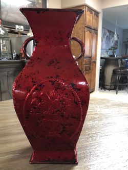 Red Flower Vase Metal  