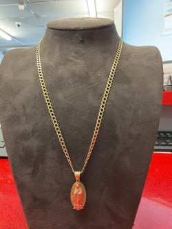 14KT Cuban chain with Virgin Mary pendant 42409-1