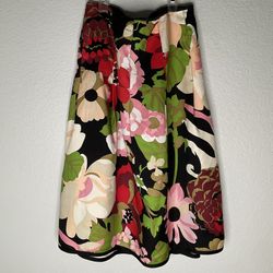 Talbots Pure Silk Multicolored Floral Print A-Line Skirt Below Knee Length