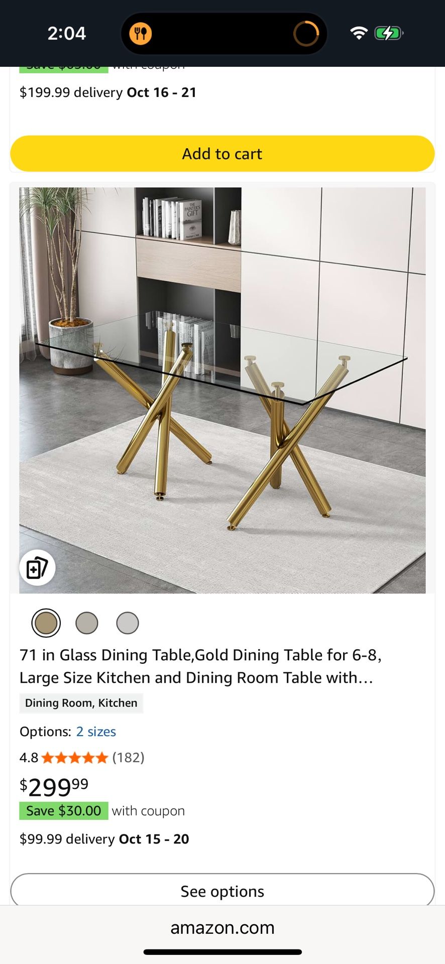 71” Glass top Dining Room Table