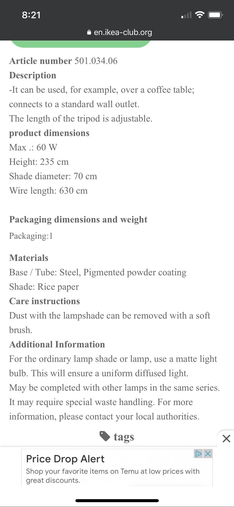 IKEA Regolit Arc Floor Lamp With Rice Paper Pendant for Sale in Port St