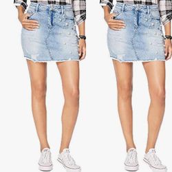 Tinseltown Crossover-Waist  frayed hem Ripped Embellished Denim mini Skirt, 11