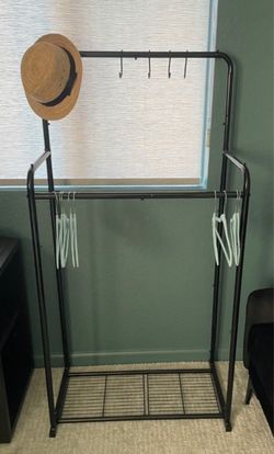 Black Double Rod Garment Rack / 50 Ocean Blue Velvet Hangers