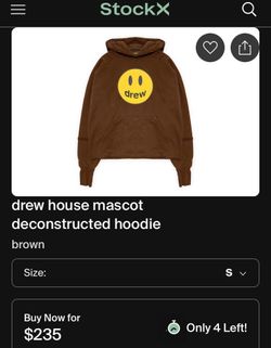 Brand New Drew House Mascot Deconstructed Hoodie Brown Size Small