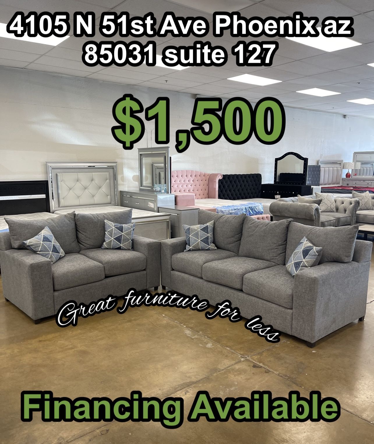 2 PCs Sofa And Loveseat Grey Brand New