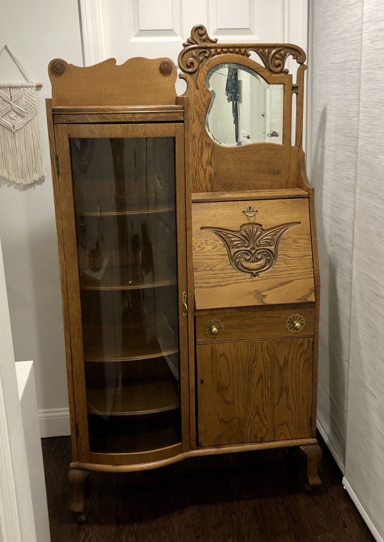 Vintage Victorian Oak Side By Side Cabinet /  Secretary Desk