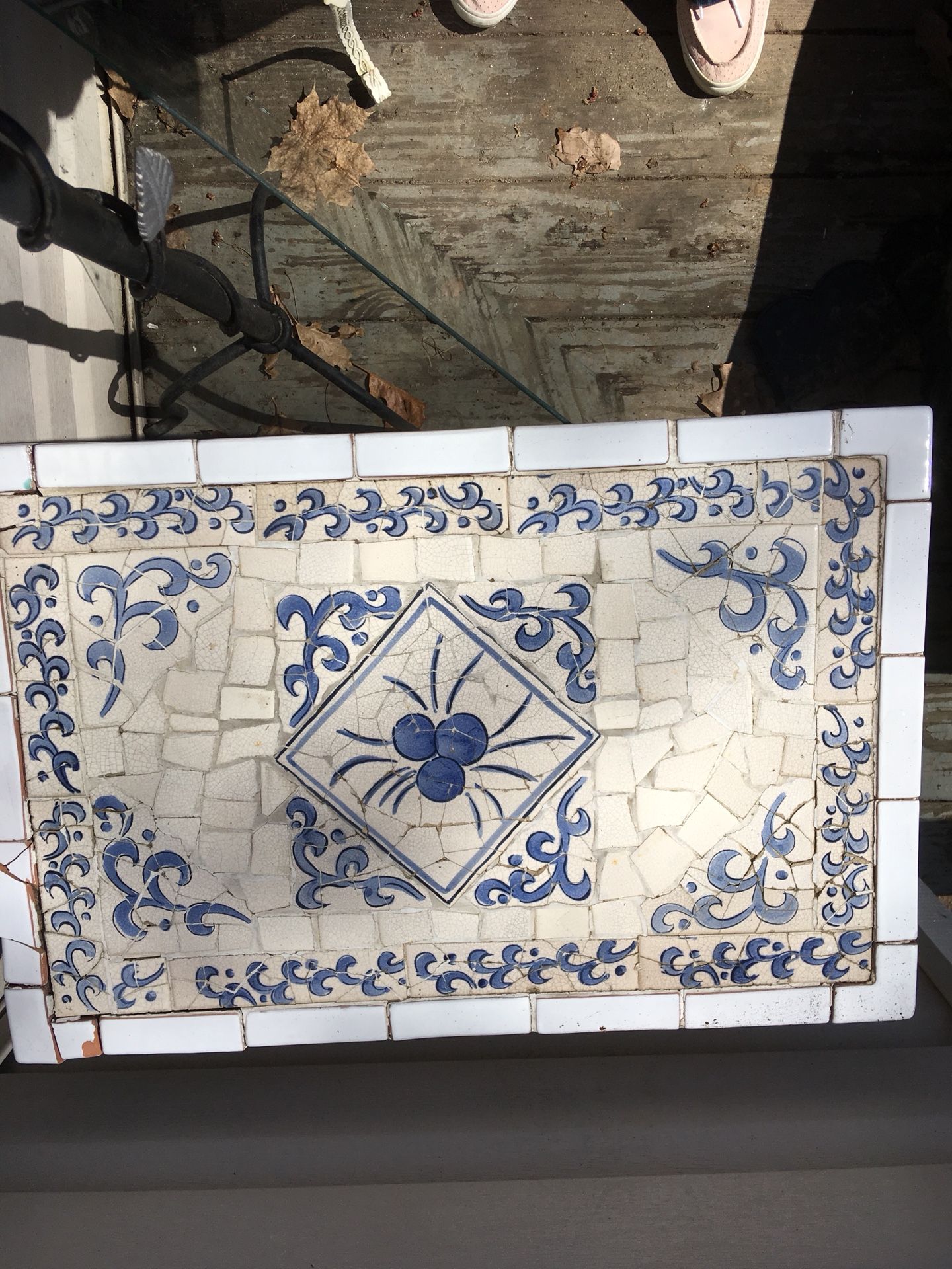 Antique Wrought Iron/ Ceramic Table