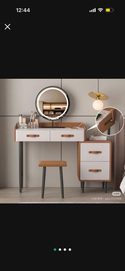 Vanity Desk with Lighted Mirror and Chair