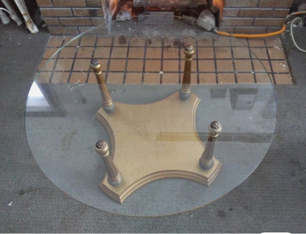 Mid Century Modern Glass and Gilt Wood Coffee Table Hollywood Regency Style