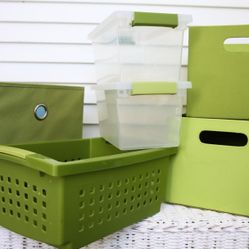 Spring Green Canvas and Plastic Organizing Bins Set