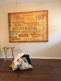 Large 78” x 58” Los Angeles Canvas Wall Art — Hollywood, Malibu, Venice, Griffith Park Typography Print