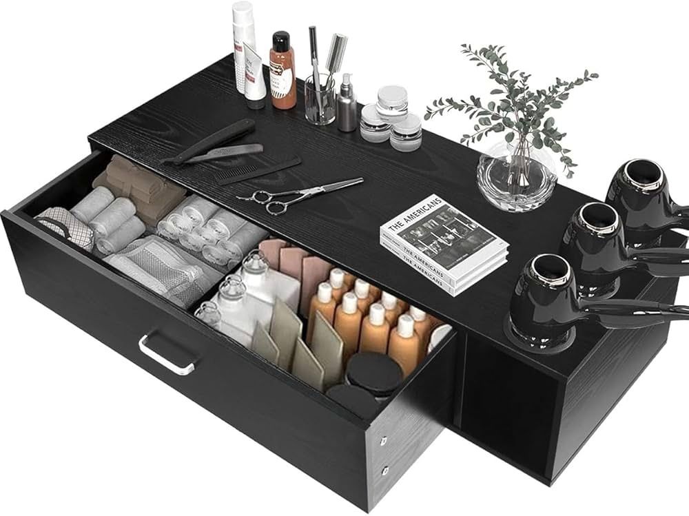 Wall Mount Salon Station, Beauty Salon Stations Equipment with Drawer, Hair Salon Station Cabinet with Side Open Space, Stylist Salon Stations Storage