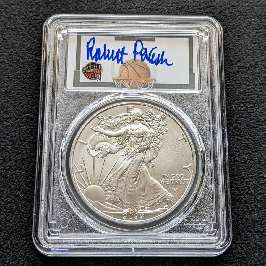 2022 Robert Parish autographed 1oz Silver Eagle PCGS graded MS70 coin