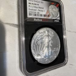ULTRA RARE 2025 BullionPlus Evolved Series Dual Coin NGC 2012 MS70 Silver Eagle With 1/10oz Platinum Coin!!