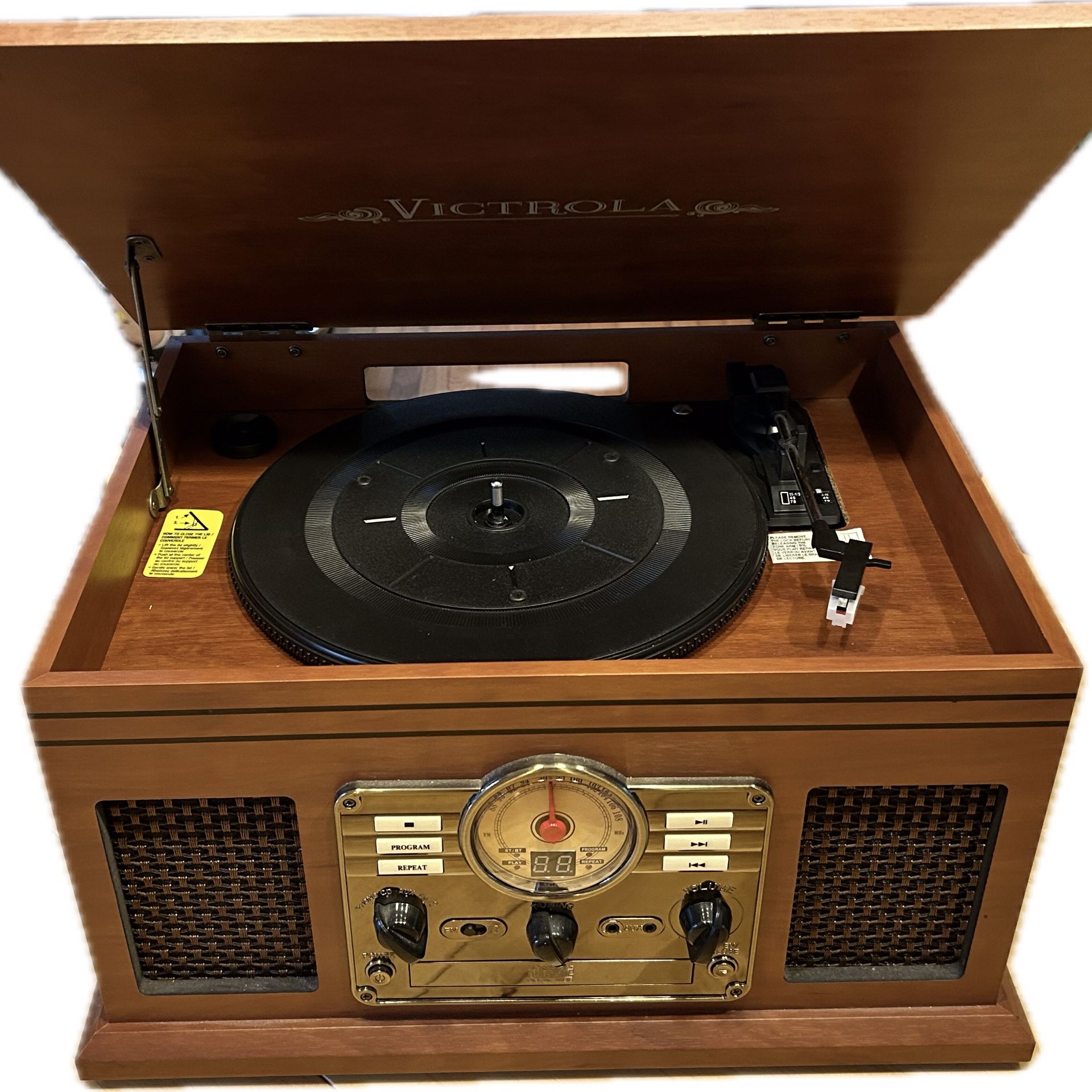 Victrola Nostalgic 6-in-1 Bluetooth Record Player & Multimedia Center with Built-in Speakers - 3-Speed Turntable, CD & Cassette Player, FM Radio | Wir