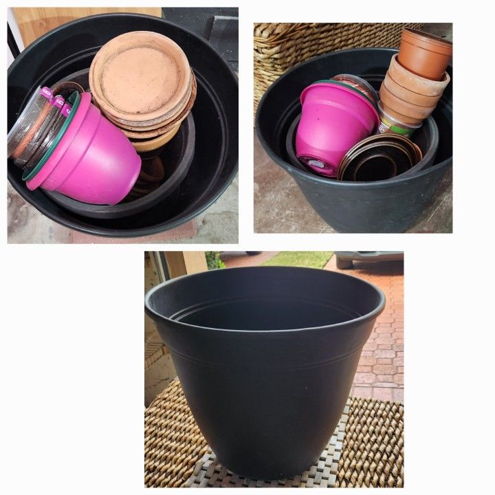 Garden Pots Bundle.  $20 Or Best Offer.  Plastic Pots.  Ceramic Pots + Ceramic Garden Plates