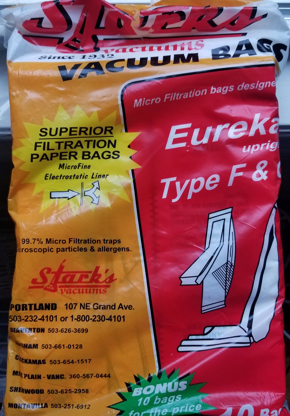 18 new, unused Eureka upright Type F & G Starks Vaccum Bags