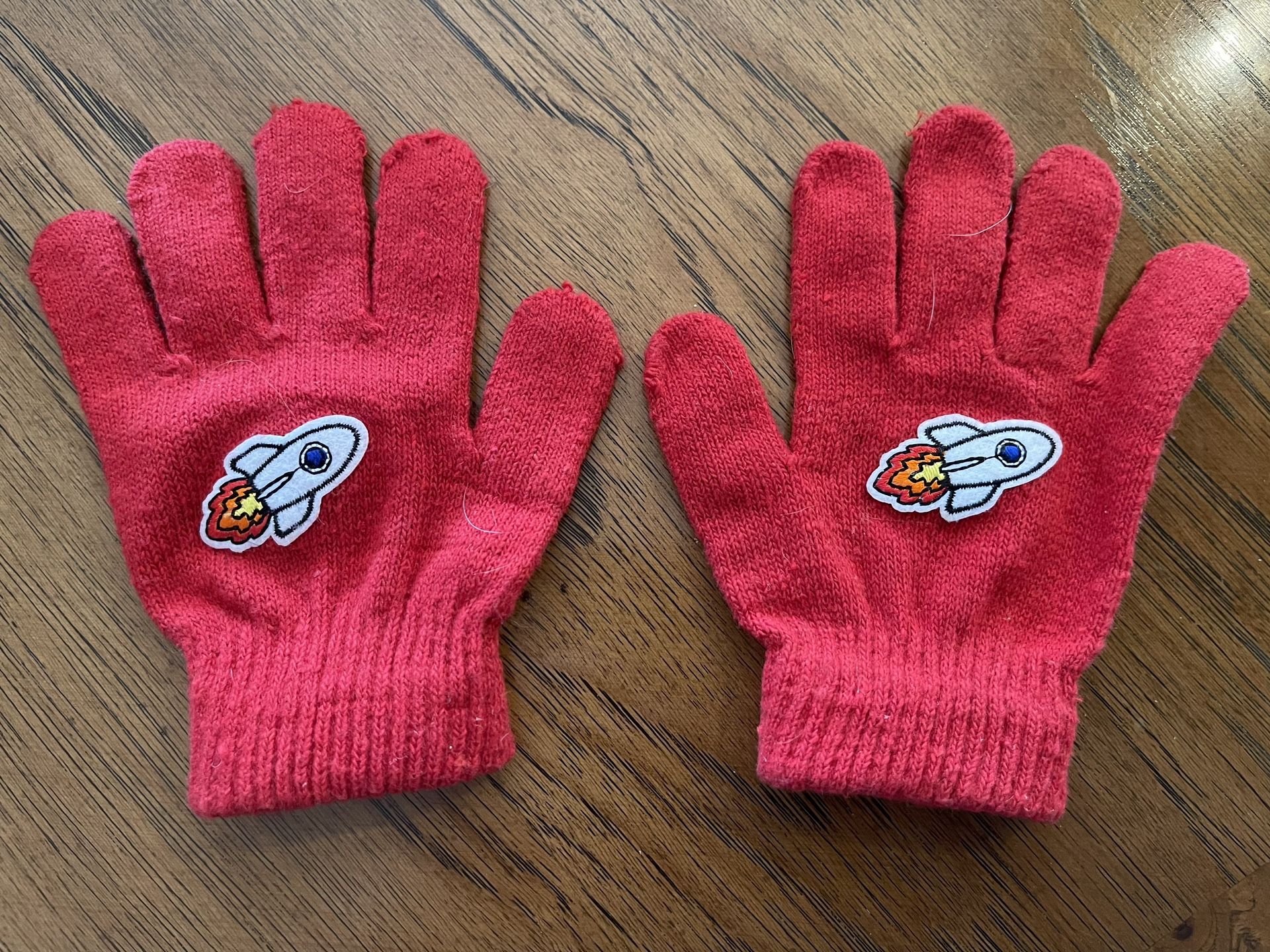 Cute Little Red Spaceship Themed Gloves for a Little Kid