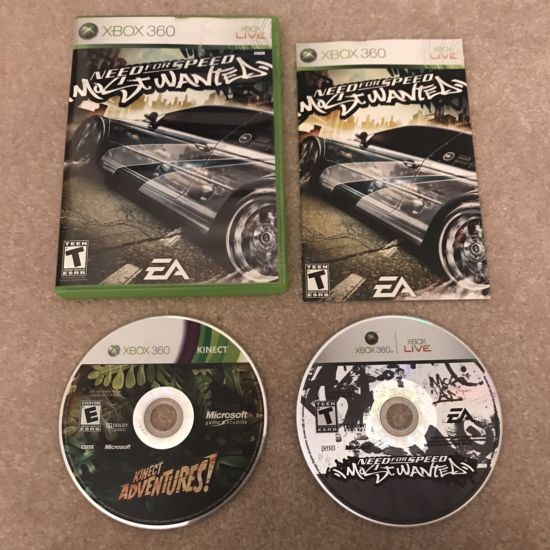Need for speed most wanted xbox 360 video games kinect adventures disc clean works