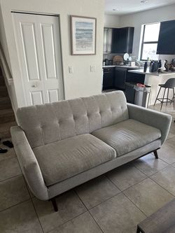 Mid-Century Modern Gray Tufted Loveseat Sofa